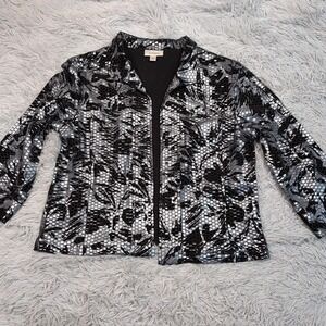 Dressbarn Jacket Womens‎ L Gray Blazer Open Front Career Comfort Preppy Textured